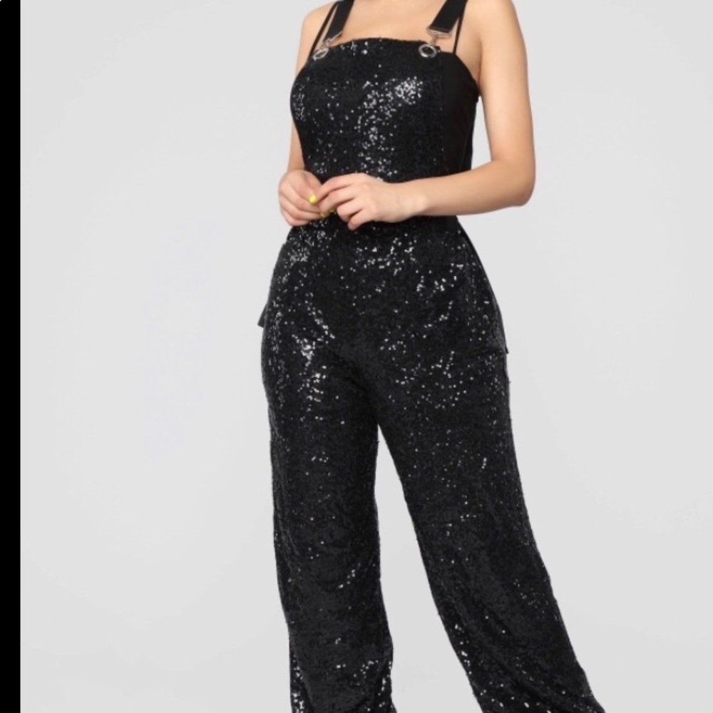 Fashion Nova Black Sequins Jumpsuit